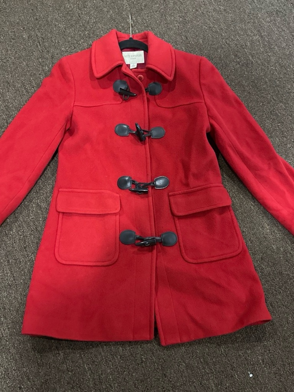 Petite Sophisticate Red Toggle Pea Coat